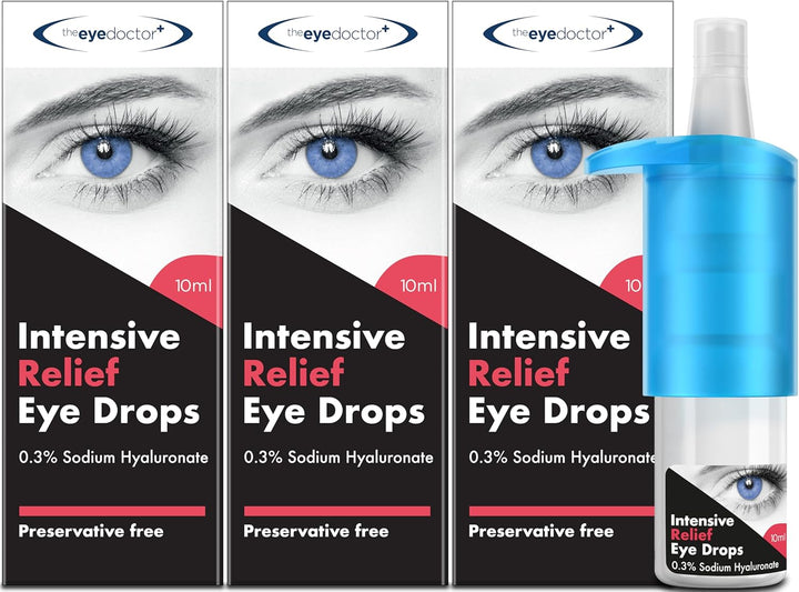 Intensive Dry Eye Drops - Preservative Free Eyedrops for Dry Eye Relief - Gently Calms Itchy, Sore & Infected Eyes - Suitable for Contact Lenses with 0.3% Sodium Hyaluronate - 10Ml