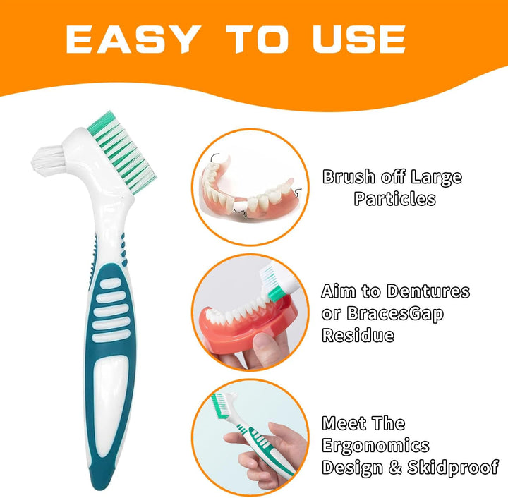4Pcs Denture Brush Set – Retainer & Denture Toothbrush for Oral Care, Effective Cleaner for Braces, Retainers, and Dentures