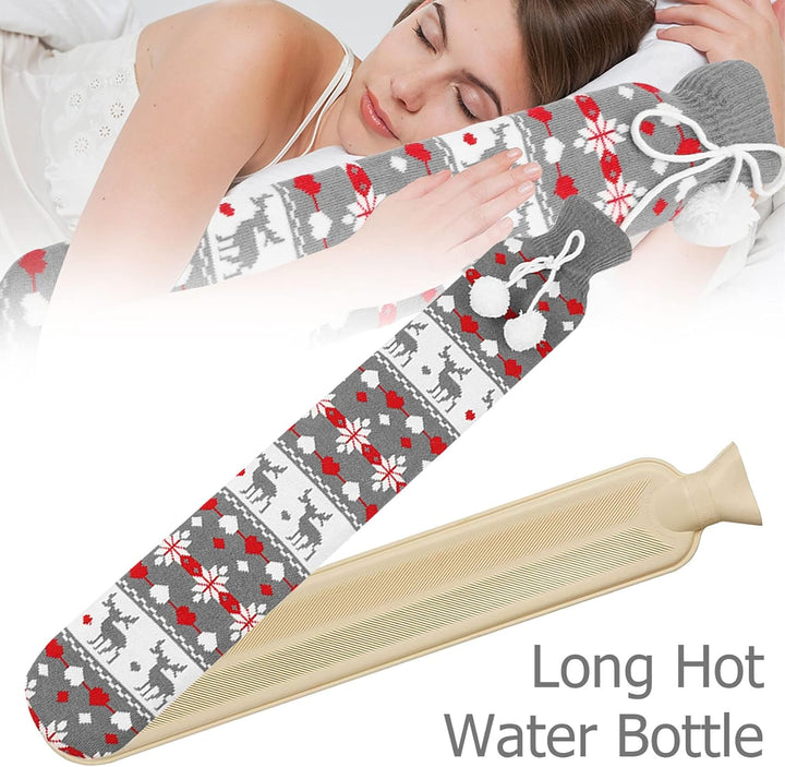 Long Hot Water Bottle with Soft Cover, Pure Natural Rubber Hose Warm Hot Water Bottles Neck Hot Water Bottle with Cover Warmer for Neck Shoulder Legs Body