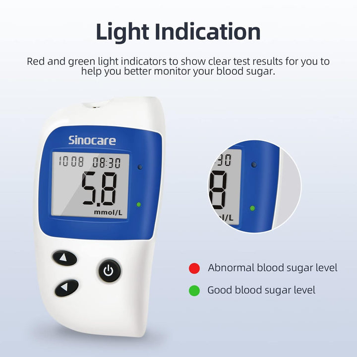 Blood Sugar Monitor,  Safe Accu2 Blood Sugar Test Kit with 100 Test Strips, 100 Lans, Light Indicator, No Coding, Easy to Use, Diabetes Testing Kit Home Use UK, Mmol/L