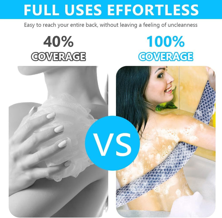 2 Pcs Long Exfoliating Washcloth, Extra Long Exfoliating Body Towel, Deep Exfoliating Towel Natural Body Exfoliator Bath Scrub Loofah, Cleaning Dirt and Dead Skin for Men Women (Black+Blue Grid)