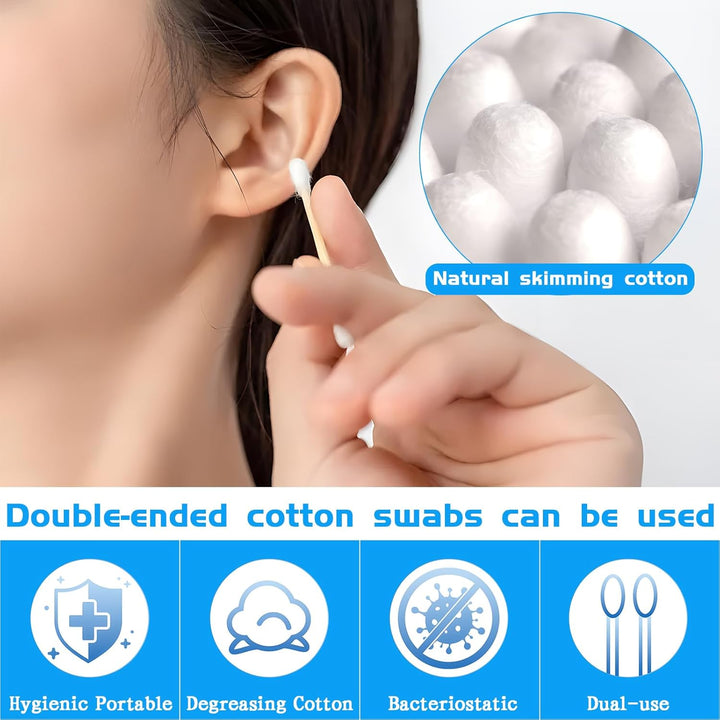 1200 PCS (100 PCS X 12) Cotton Swabs for Makeup, Ears Cleaning, Personal Care, Double-Ended Soft & Gentle Cotton Buds
