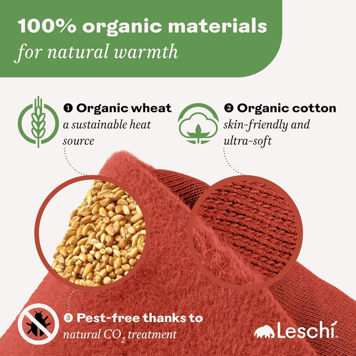 10-Chamber Wheat Bag for Microwave, Washable - Grain Pillow Made of 100% Organic Cotton & Organic Wheat - Ideal Natural Relief for Stomach and Period Pain - Cat, Red
