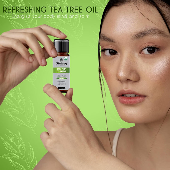 Organic Tea Tree Essential Oil 100% Pure Tea Tree Oil for Skin, Hair, Face, Nails Natural Vegan & Undiluted for Aromatherapy & Diffusers