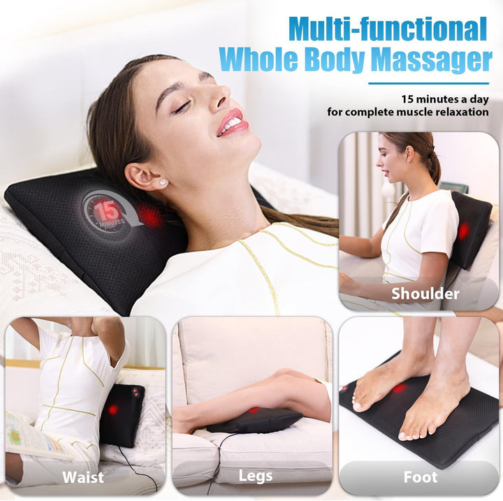 Back Massager with Heat, Shiatsu Back and Neck Massager, Deeper Tissue Kneading Massage Pillow for Shoulder, Leg, Foot, Body Relieve Muscle Pain - Relax Gift for Her/Him/Friend/Dad/Mom