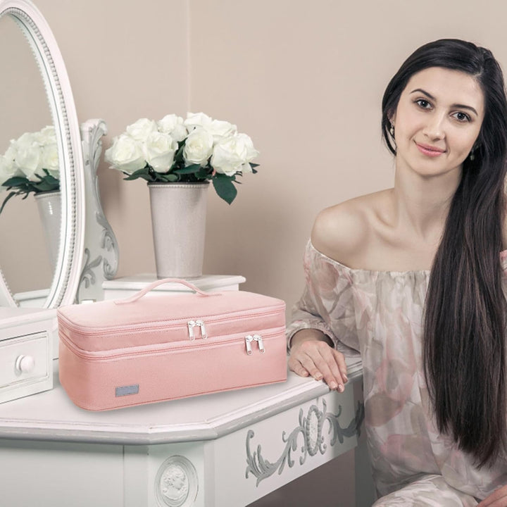 40 * 15 * 14Cm Double Layer Hair Dryer Storage Bag - Hair Straightener Travel Case, Dryer and Straightener Storage Bag, Styler Travel, Styler Storage, Pink