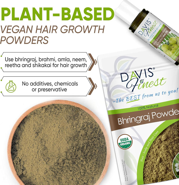 Organic Bhringraj Powder 100G, Healthy Scalp, Hair Growth, Pure & Natural Essential Ayurvedic Hair Mask for Hair Loss, Hair Fall, Split Ends, Damaged Thinning Hair