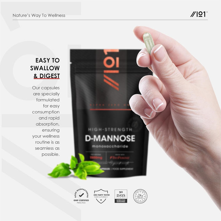 D-Mannose 1500Mg with Bioperine® – 90 Vegan Capsules – Made with Bioperine® Black Pepper for Higher Bioavailability – Resealable and Recyclable Pouch – by ®