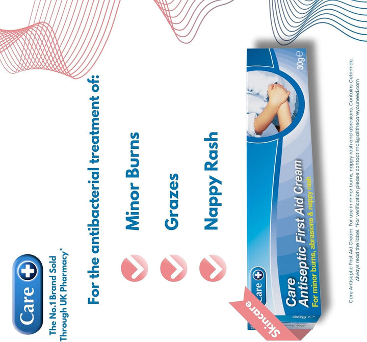 Antiseptic First Aid Cream, for Minor Burns, Abrasions and Nappy Rash, Suitable for All, Contains Cetrimide 0.5%, 30G Cream