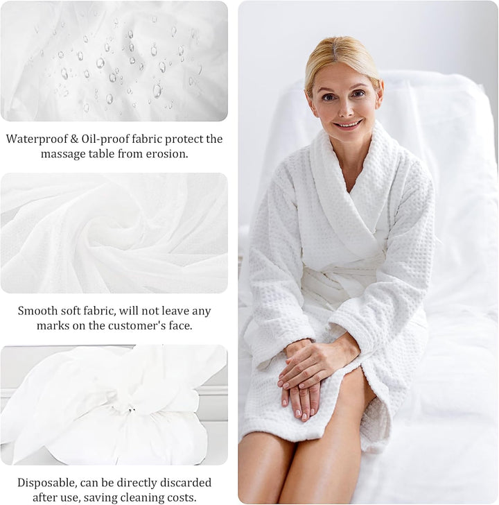 40 Pcs Disposable Fitted Sheets with Elastic, Disposable Massage Bed Sheets Covers for Spa Beauty Salon Waterproof Oil-Proof (White, 220 X 100 Cm)