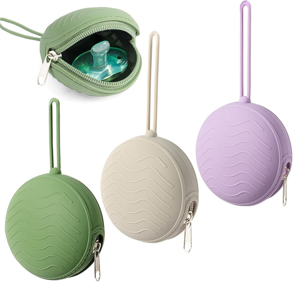 3 Pack Silicone Pacifier Holder Case, Bpa-Free Cover Pouch for Baby, Portable Storage Container for Diaper Bag Stroller,