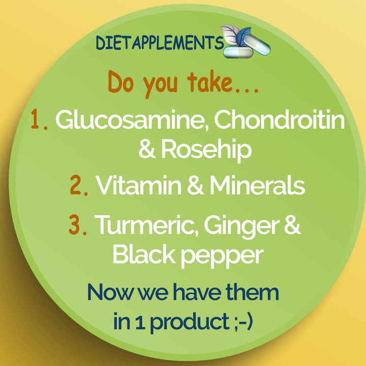 Glucosamine & Chondroitin Complex – 180 High Strength Capsules – Turmeric, Ginger, Black Pepper, Rosehip, Vitamin C, Vitamins D & Vitamin K, Zinc, Manganese and Copper & Potassium for Bones and Joints