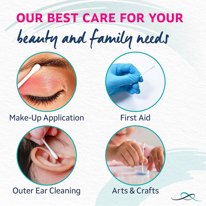 Cotton Wool Buds, Certified Organic, 100% Pure Cotton Wool Tips, Durable Paper Stems, Plastic Free Cotton Buds, Dermatologically Tested, Pack of 200