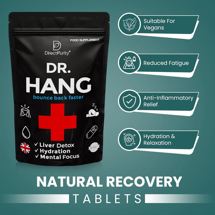 Dr Hang - after Party Recovery Supplement – DHM, Prickly Pear,Rosemary Leaf, Magnesium & B Vitamins – 30 Capsules – Full Liver Detox Formula