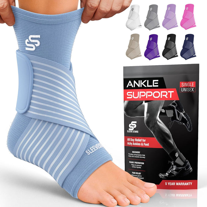 Sleeve Stars Ankle Brace for Women & Men, Ankle Wrap for Sprain, Compression Sleeve for Plantar Fasciitis Relief, Easy Customizable Support: W/Removable Strap (Single/M:10"-12"/Black)