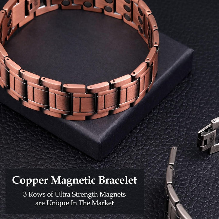 99.99% Soild Copper Bracelets for Men,3X Magnetic Bracelets Men with Ultra Strength Magnets,Adjustable Size&Jewelry Gift Box