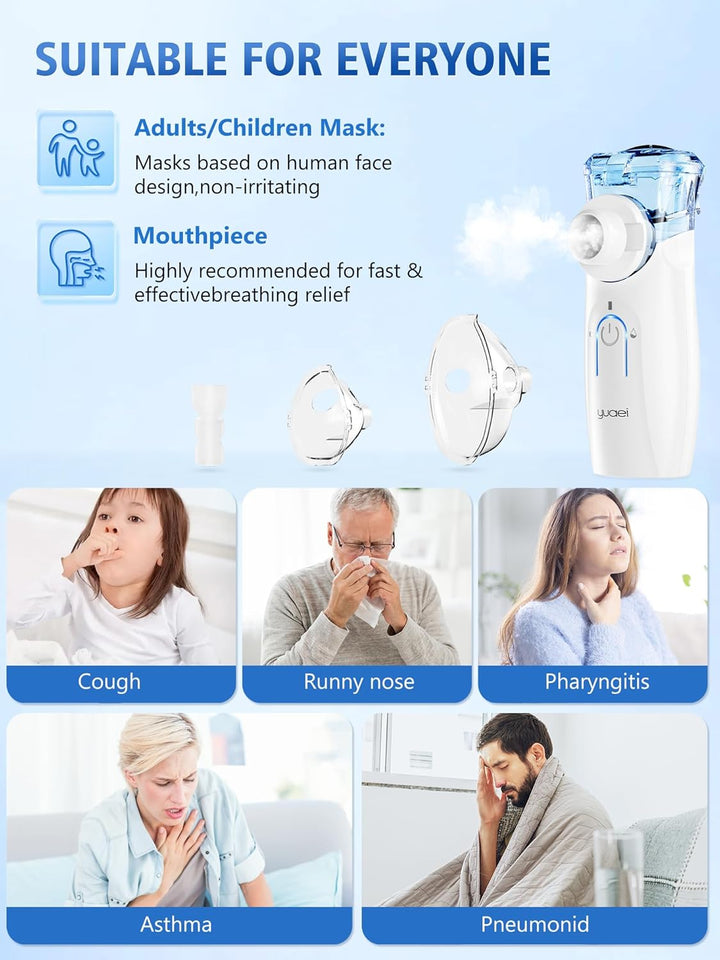 Nebuliser Machine for Adults Inhaler Nebulizer: Portable Nebuliser for Adults - Kids Rechargeable Silent Nebulizer with 2 Masks and 1 Mouthpiece Easy Use Handheld Inhalator for Home Bedroom Travel Use