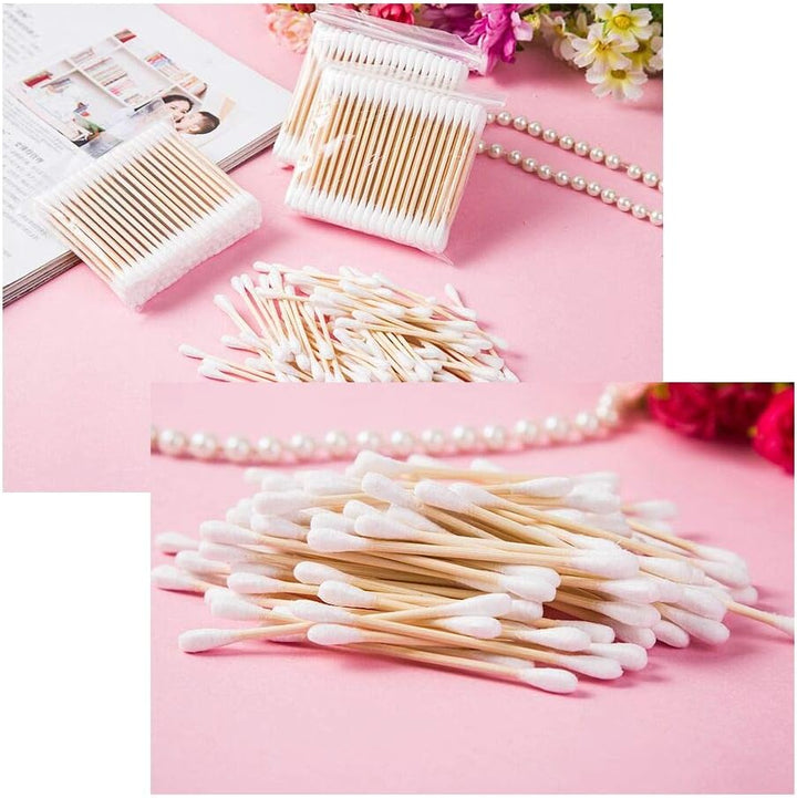 Cotton Buds 6 Pack 600Pcs Cotton Swabs Bamboo with Wooden Handles for Makeup Clean Care Ear Cleaning Wound Care Cosmetic Tool Double Head Biodegradable Eco Friendly