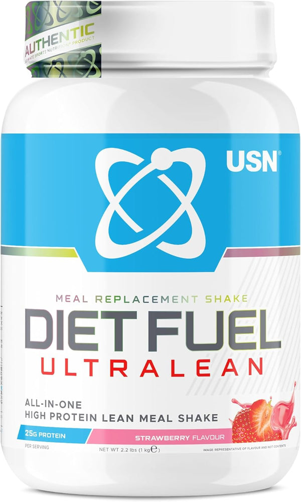Diet Fuel Ultralean Meal Replacement Shake Powder, Strawberry Flavour - 1Kg, High Protein Shake Powdered Drink Mix, Low Calorie Diet & Weight Control Powder, 25G Protein