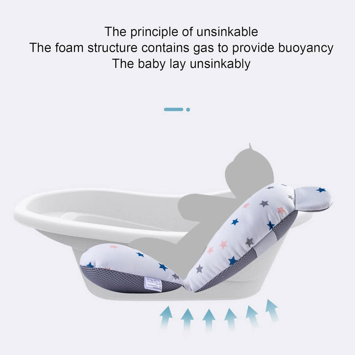 Floating Baby Bath Seat Cushion, Newborn Tub Supporter with Safety Belts Adjustable Foldable, Baby Bath Seat Cushion, 3 Snap Safety Belts for Infant Newborn (White Stars)