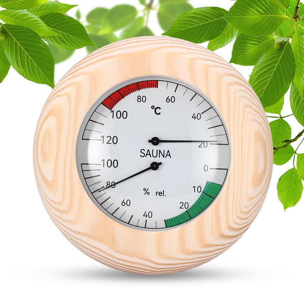 2-In- Sauna Thermometer and Hygrometer, round Wood Thermo-Hygrometer, High Accuracy Sauna Accessories Hygro Meter, Digital Thermometer Hygrom Eter for Steam Room Sauna Room