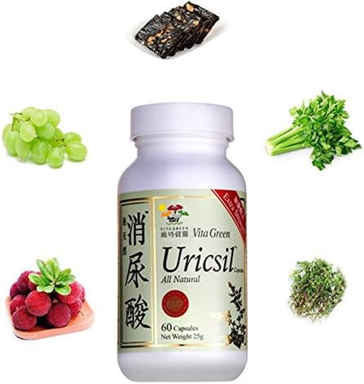 Urinary Uric Acid Herbal Supplement, Natural Cleanse Supplements, Extra Strength Uricsil Kidney Support Medicine, Purine Control Treatment, Promote Healthy Level - 60 Capsules