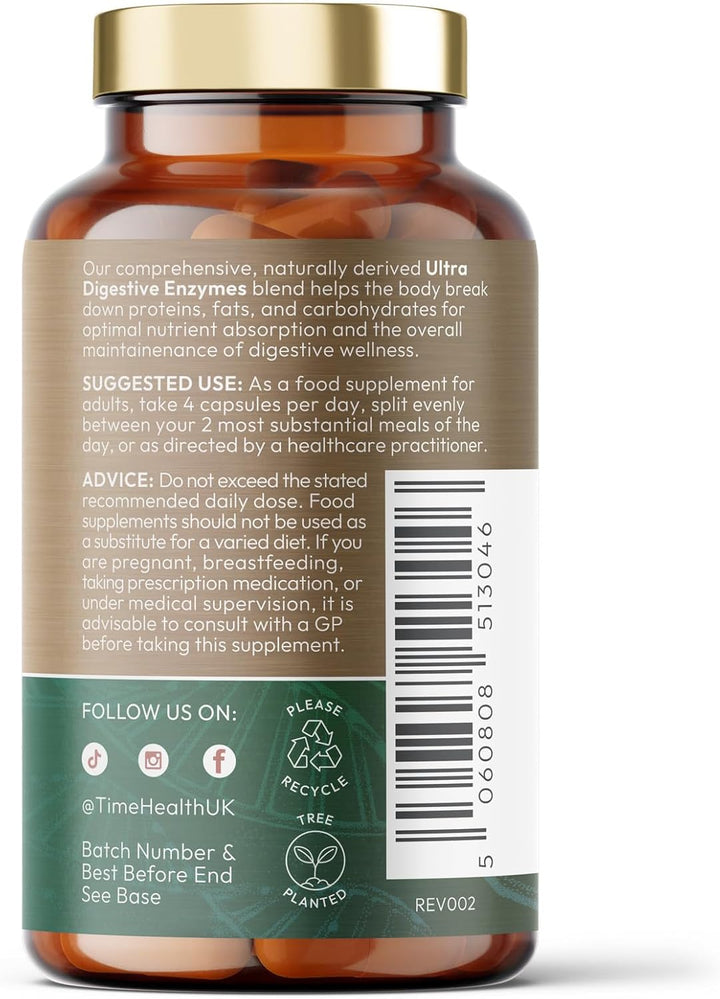 Ultra Digestive Enzymes Complex – Natural & Comprehensive 18 Enzyme Formula – for Bloating Relief, Regular Movements and Overall Digestion – 120 Capsules – UK Made – Zero Additives