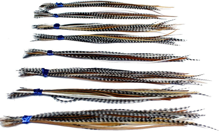20 Real Feather Hair Extensions: Short Skinny 7-9 Inch (18-23Cm) + Rings/Loop (Mixed Naturals)