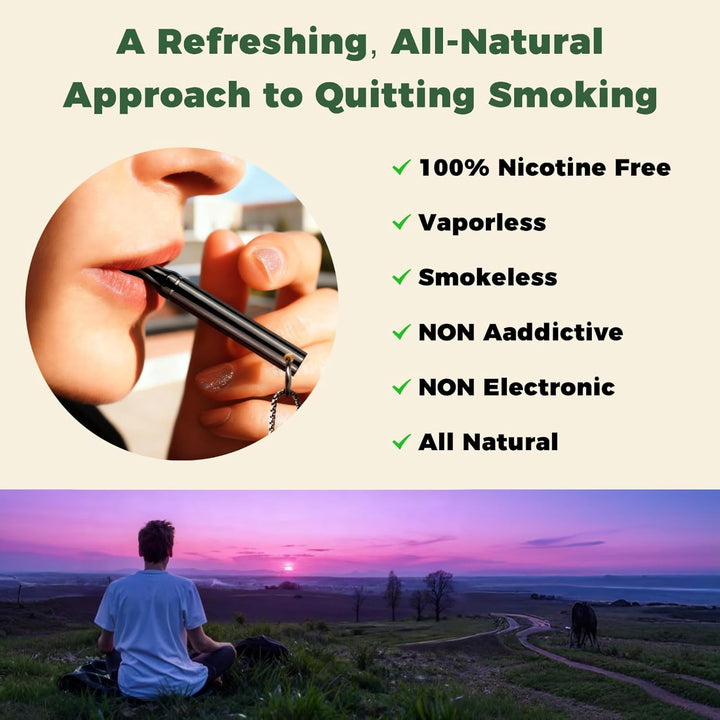 Breathing Necklace to Quit Smoking and Vaping with Refillable Mint Pods Stop Smoking Aids Fidget Necklace for Anxiety Relief Smokeless Inhaler for Adults (Silver)