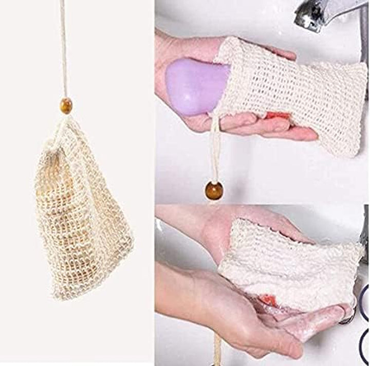 2 Pcs Sisal Soap Bag, Natural Organic Soap Bag Exfoliating Soap Saver Pouch with Drawstring for Foaming, Drying Soaps, Exfoliation
