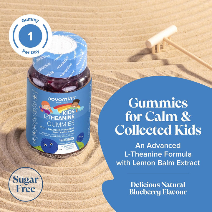 Kids L Theanine Gummies - 1 Month Supply - 50Mg with Lemon Balm & Vitamin B6 to Improve Kids' Focus & Concentration - 30 Count - Vegan L Theanine Supplements Gummies -