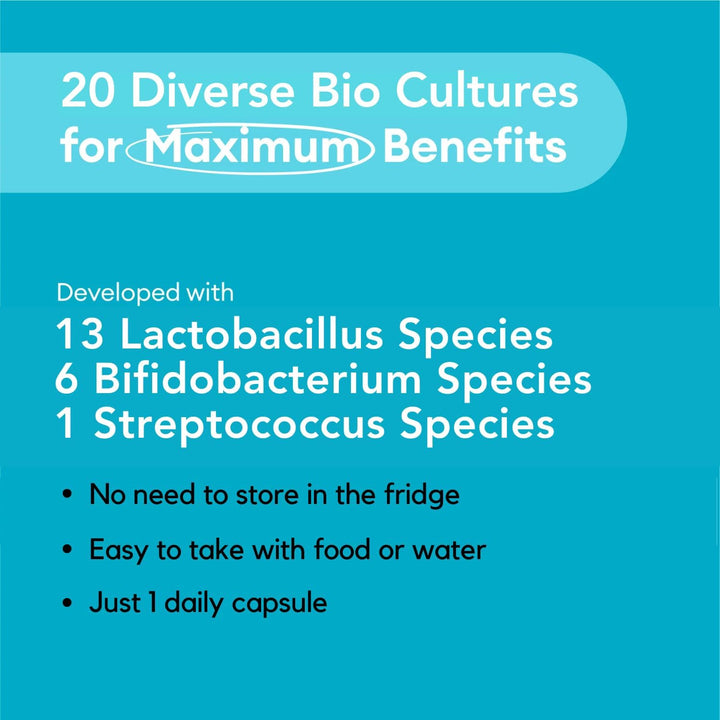 80 Billion CFU Probiotics - 20 Strains + Prebiotics | Lactobacillus and Bifidobacterium Strains | Probiotics for Women and Men | Made in the UK – 2 Month Supply