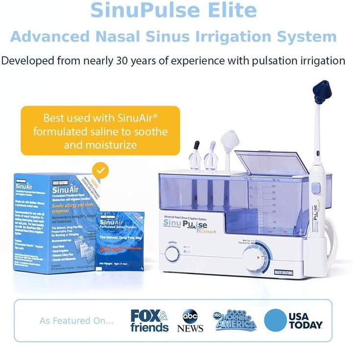 Sinupulse Elite Nasal Sinus Irrigator Starter Bundle with 90 Extra Packets of Sinuair Salt
