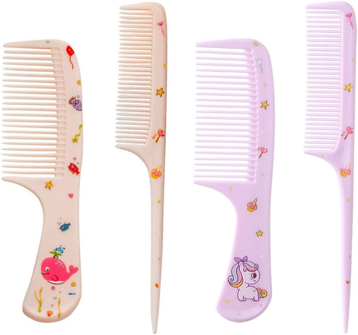 4Pcs Kids Hair Brush Set for Girls Boys - Toddler Hair Combs Wide Tooth Rat Tail Hair Styling Brushes Baby Comb Kit for Children Curly Straight Long Hair, Purple + Yellow