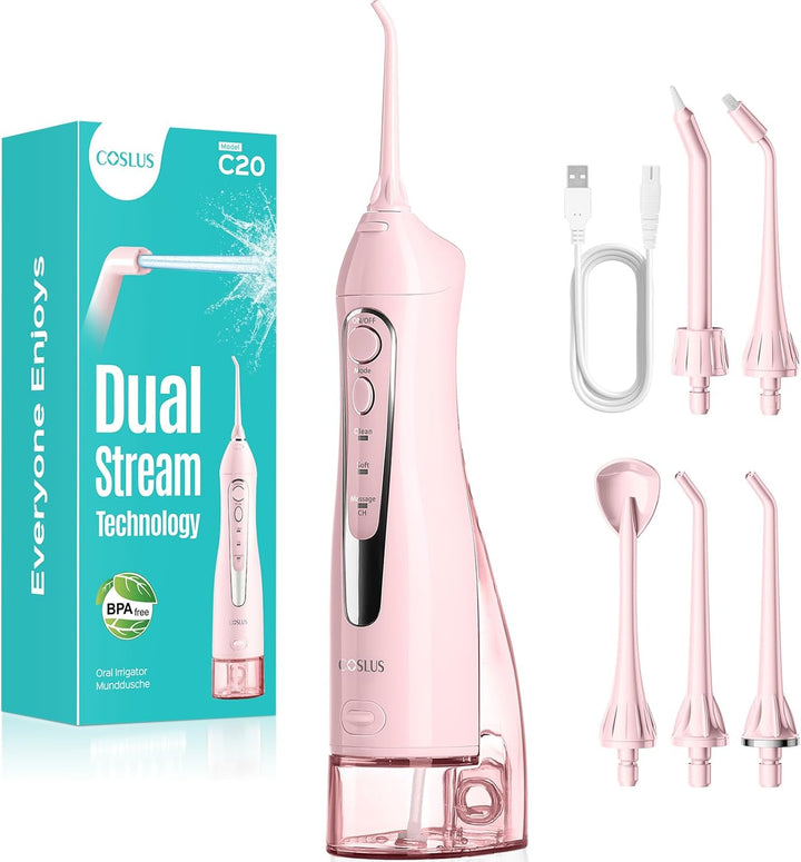 Water Dental Flosser for Teeth Cordless: 2025 Upgraded Portable Oral Irrigator 300ML 5 Jet Tips Rechargeable Tooth Flosser Teeth Braces Pick IPX7 Waterproof Irrigation Cleaner for Travel Home