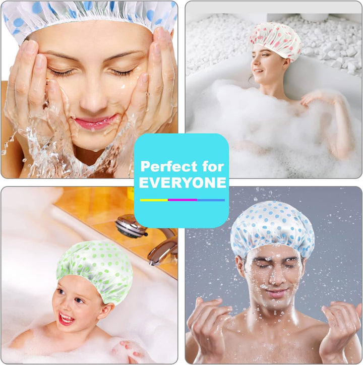 6 Pcs  Shower Caps for Women Uk,Waterproof and Reusable Bath Cap,28Cm Width with Elastic Band, Large Plastic Long Hair Eco Cap.