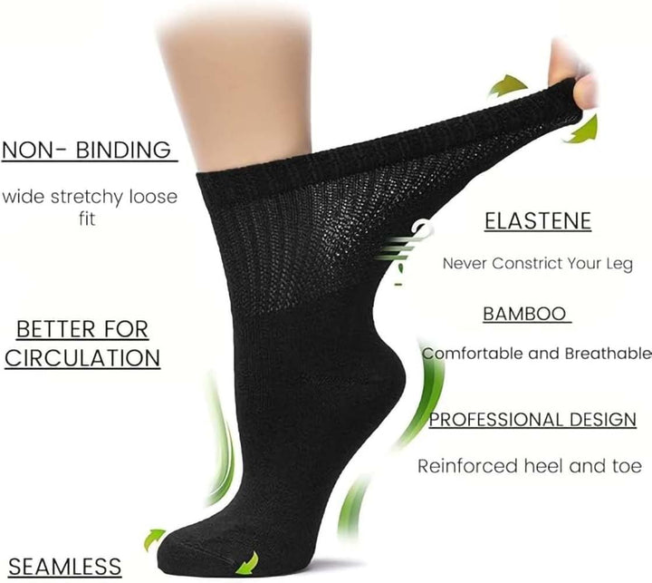 Ladies Bamboo Diabetic EXTRA WIDE Non-Binding Socks with Hand Linked Toe Seam -Lightweight Women’S Non-Elastic Socks Diabetic Crew Sock Women Everyday Use UK Size 4/8 (Assorted, Pack of 3)