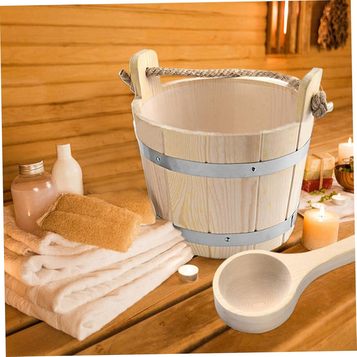 Sauna Kit 9.9'' Plastic-Liner Preservative Wood Sauna Bucket with Ladle Reinforced Barrel Sauna with Thick Handle for Sauna Bathroom