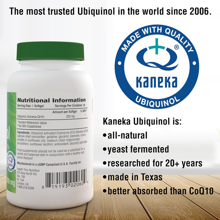 Ubiquinol 200Mg as Kaneka QH Reduced Coq-10 | Stabilized - 3Rd Party Tested | Enhanced Bioavailability | Cardiovascular & Mitochondria Function Support | Non-Gmo by  (Pack of 30)