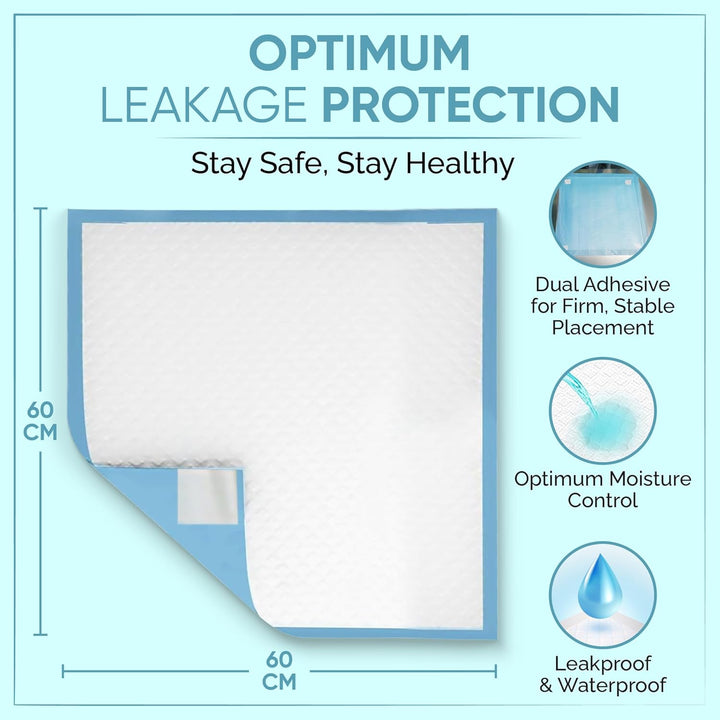 50 X Incontinence Bed Pads | 60 X 60 Cm | Incontinence Bed Sheets | Disposable Mattress Protector | Self Adhesive Tabs | Absorbent Pads | (1 Packs of 50)