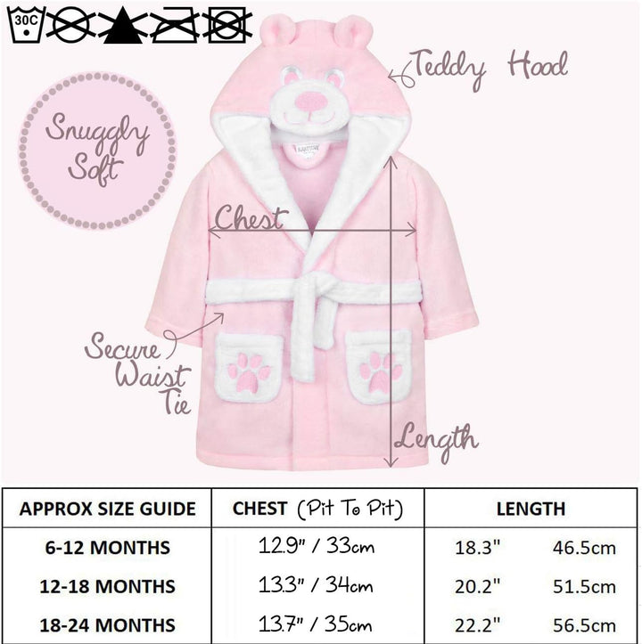 Baby Boys & Girls Teddy Bear Novelty Hooded Dressing Gown with Pockets and Ears