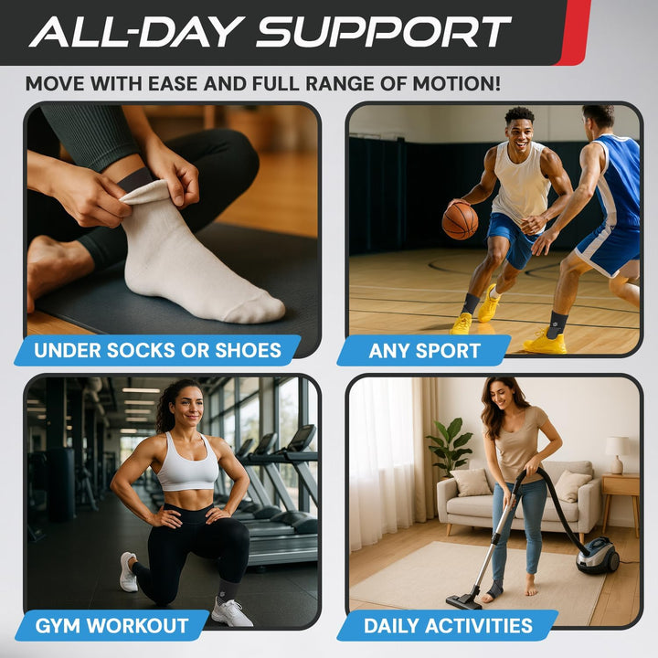 Sleeve Stars Ankle Brace for Women & Men, Ankle Wrap for Sprain, Compression Sleeve for Plantar Fasciitis Relief, Easy Customizable Support: W/Removable Strap (Single/M:10"-12"/Black)