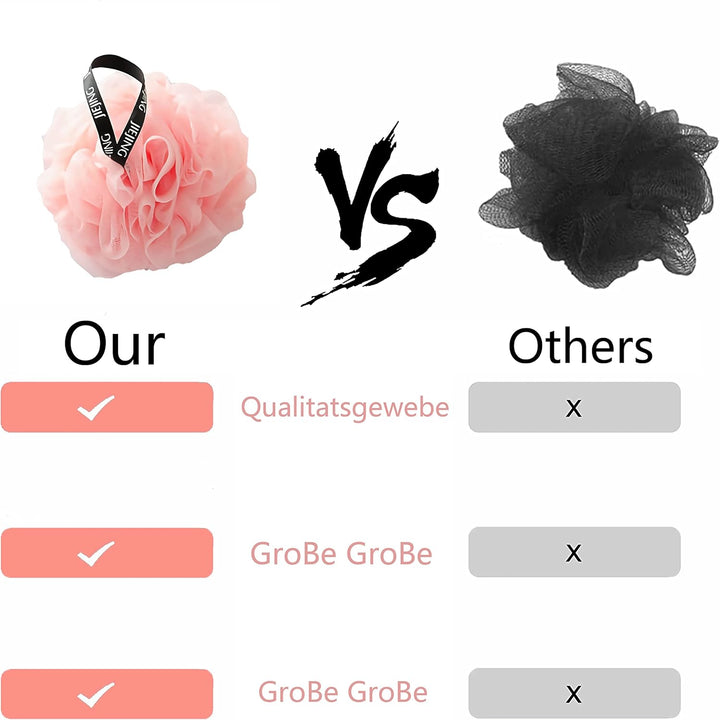 Loofah Shower Puff 3Pcs - Ultra Soft Mesh Bath Sponges for Adults Exfoliating, Scrubbing and Cleaning - Body Scrubbers for Use in Shower