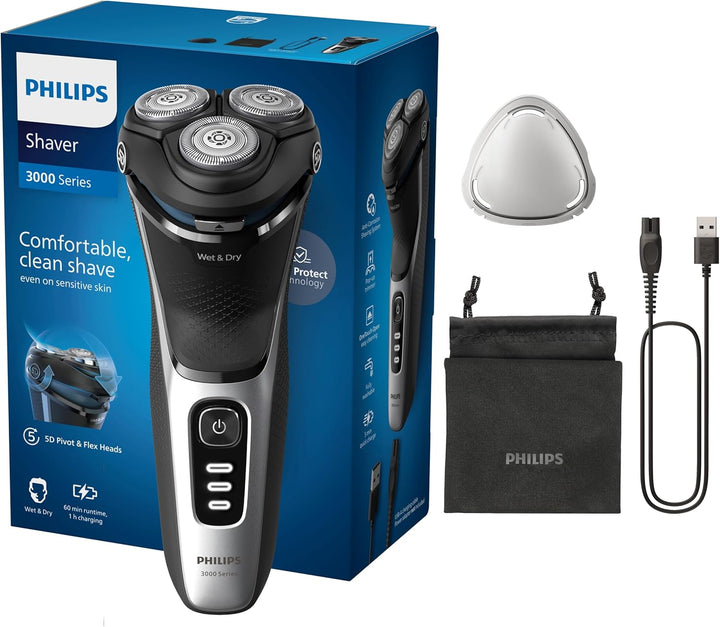 Electric Shaver 3000 Series - Wet & Dry Electric Shaver for Men with Skinprotect Technology in Space Grey, Pop-Up Beard Trimmer, Cordless Shaver with Travel Pouch (Model S3241/12)