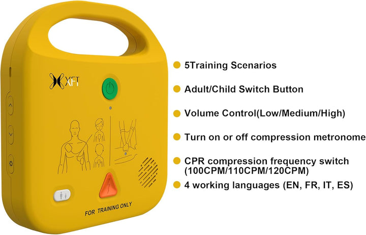 AED Trainer, AED Defibrillator Trainer Set CPR Training Device, English, Italian, French, Spanish Voice Prompts, 5 Different Scenarios, First Aid Defibrillator Trainee Beginner, -120NB Training AED