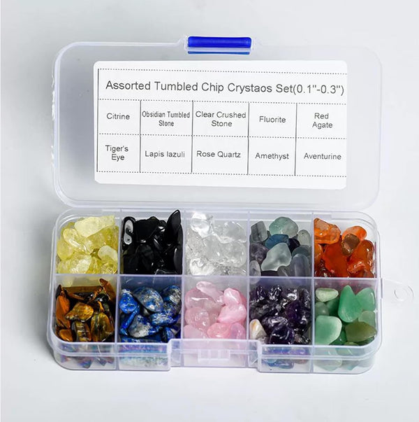 Assorted Mini Tumbled Crystal Stones Chips – Natural Fluorite, Tiger’S Eye, Rose Quartz, Amethyst | Small Polished Gemstones for Crafts, Jewelry, Healing, Aquarium Decoration
