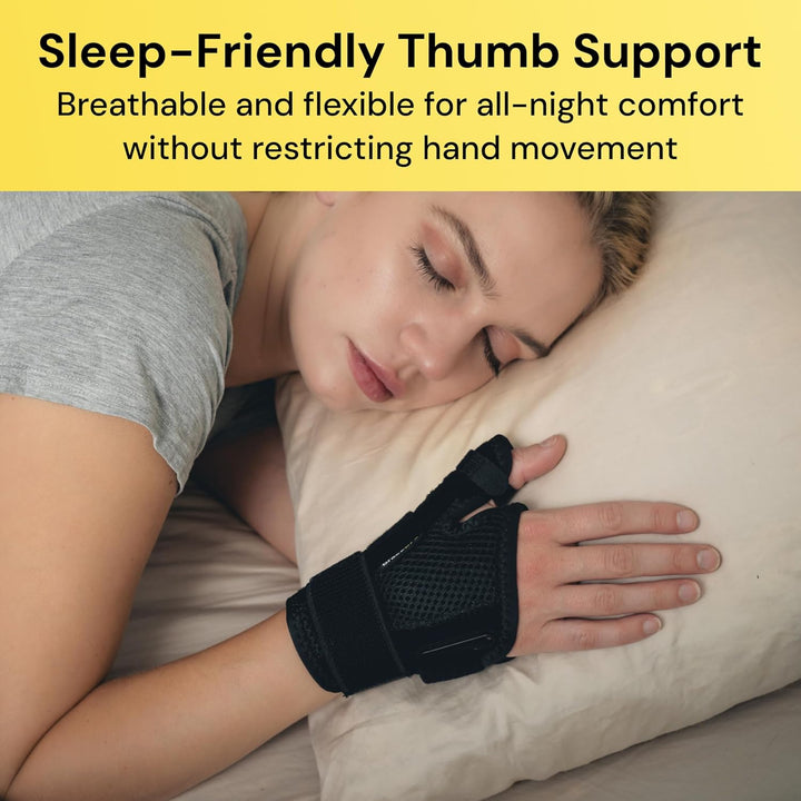 Thumb Support Brace - Splint for Spica and Hand Support, for Arthritis, Tendonitis, Carpal Tunnel Pain Relief and Thumb Sprain (Black)