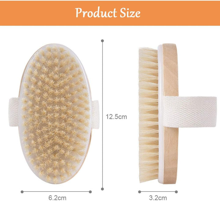 Body Brush, Natural Bristle Shower Brush, Dry Brushing Back Scrubber for Exfoliating, Massage, Improve Blood Circulation Cellulite