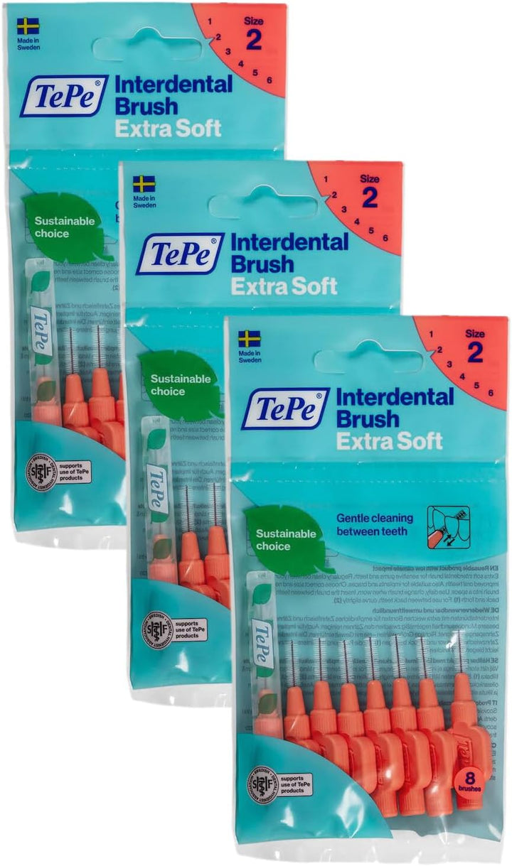 Interdental Brush, Extra Soft, Red, 0.5Mm/Iso 2, 8Pcs, Efficient Cleaning between Teeth, Plaque Remover and Dental Flosser for Narrow Gaps