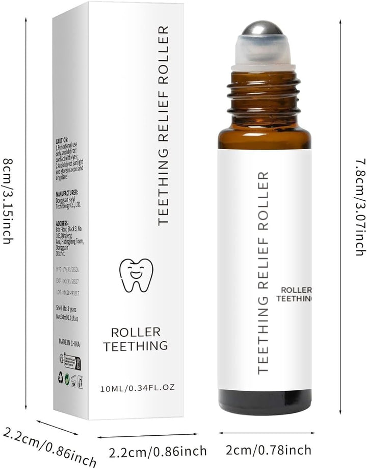 Teething Roller, Baby Teething Oil Soothing Roller, All-Natural Formula, Suitable for Babies. Contains Natural Ingredients Such as Glycerin, Aloe Vera, and Lemon.